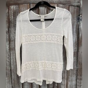 American Rag White Lace Accent Blouse Size XS